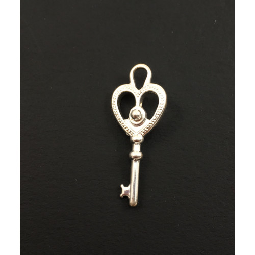 Metal silver heart key pendant